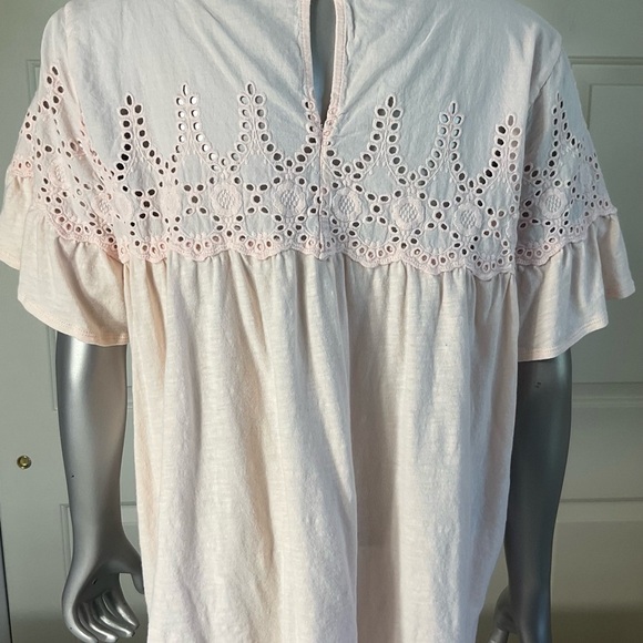 J Crew Womens Size Large Peach Pierced Lace Trim Flutter Sleeve Shirt Peasant - Picture 2 of 5